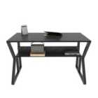 Decorotika Wake Computer Desk Study Desk With A Hidden Shelf - Black Marble Effect And Black