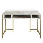 Decorotika Tümata Computer Desk Study Desk Computer Table Work Table Home Office Table - White Marble Effect And Gold
