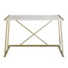 Decorotika Anemon 120 Cm Wide Computer Desk - White Marble And Gold