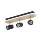 Eglo Rimbocchi Natural Wood & Steel Modern 3 Light Spotlight