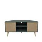 Decorotika - Lesson Corner Tv Stand 2 Shelves And Two Cabinets - Teal And Rattan