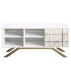 Decorotika North 130 Cm Tv Unit Tv Stand Tv Console With Open Shelves And Cabinet - White And White Marble Effect And Gold