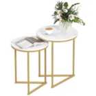 HOMCOM Nesting Coffee Table Set of 2 with Metal Frame, Gold Tone