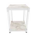 Decorotika Zenas Nightstand Side End Table With Shelves Night Table Industrial Metal - White Marble And White