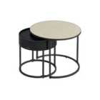 Vasagle Set Of 2 Round Side Tables - Natural Beige and Ink Black
