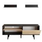 Decorotika Pi 160 Cm Wide Tv Stand Tv Unit Tv Cabinet Storage With Open Shelves And Cabinet - Black And Oak