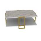 Decorotika Polka Modern Coffee Table Table Large Storage Accent Table Industrial Design - White Marble And White And Gold