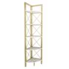 Decorotika Remo Corner Storage Rack 5-tier Bookshelf Shelving Unit With Metal Frame - White Marble Effect And Gold