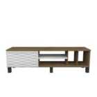 Decorotika Olyo 160 Cm Tv Unit Tv Stand Tv Console With Open Shelves And Cabinet - Walnut And White