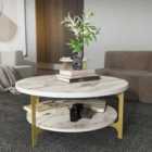 Decorotika Versy Metal Leg Round Design Marble Effect Coffee Table - White Marble Effect And Gold