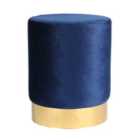 Harbour Housewares Round Velvet Pouffe - 29 x 36cm - Blue