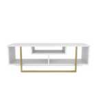 Decorotika Asal 120 Cm Wide Modern Tv Unit For Tvs Up To 51" - White And Gold