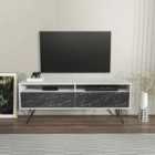 Decorotika Flay Modern Tv Unit For Tvs Up To 65" - Black Marble Effect And White