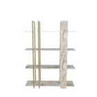 Decorotika - Onno 4-tier Bookcase Bookshelf Display Unit - White Marble Effect And Gold