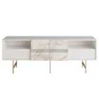 Decorotika Derin 180 Cm Tv Unit For Tvs Up To 71" - White Marble And Gold
