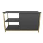 Decorotika Muskegon 90 Cm Tv Unit Tv Stand With Two Open Shelves And Cabinet - Gold And Anthracite