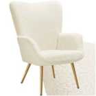 Tectake Armchair Hygge Without Stool Boucle Cream And Gold