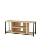 Decorotika Rinaldo 120 Cm Wide Tv Stand Tv Console Tv Unit With Open Shelves Metal Frame - Black And Oak
