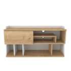 Decorotika Raca 120 Cm Wide Tv Stand Tv Unit Tv Console Tv Cabinet With Open Shelves And Cabinet - Oak And White