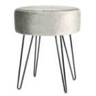Harbour Housewares Round Velvet Footstool - Grey/Black