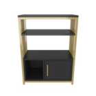 Decorotika Letos Bookcase Bookshelf Shelving Unit With Three Shelves And One Cabinet - Anthracite And Gold