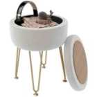 Homcom 5L Velvet Footstool With Removable Lid For Bedroom, Cream White