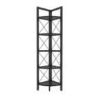 Decorotika Remo Corner Storage Rack 5-tier Bookshelf Shelving Unit With Metal Frame - Black Marble Effect And Black