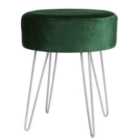 Harbour Housewares Round Velvet Footstool - Green/Silver
