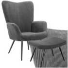 Tectake Armchair Hygge With Stool Wide Cord Anthracite And Black