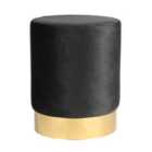 Harbour Housewares Round Velvet Footstool - H36 x D29cm - Black
