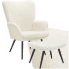 Tectake Armchair Hygge With Stool Boucle Cream And Black