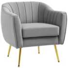 HOMCOM Velvet-Look Shell Shaped Chair with Thick Padded Seat, Grey