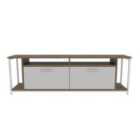 Decorotika Omar 160 Cm Tv Unit Tv Stand Tv Console With Open Shelves And Cabinets - Walnut And White
