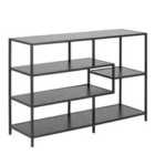 Furniture To Go Seaford Wide Black Metal Bookcase With 4 Black Oak Shelves