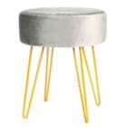 Harbour Housewares Round Velvet Footstool - Grey/Gold