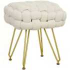 HOMCOM Woven Velvet Foot Stool w/ Steel Legs for Living Room, Cream White