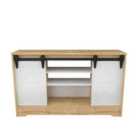 Decorotika Nisay 140 Cm Tv Unit Tv Stand Tv Console With Open Shelves And Cabinet - Oak And White