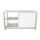 Decorotika Muskegon 90 Cm Tv Unit Tv Stand With Two Open Shelves And Cabinet - Gold And White