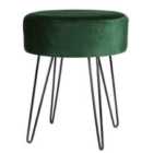 Harbour Housewares Round Velvet Footstool - Green/Black