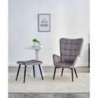 Kosy Koala Velvet Lounge Chair With Foot Stool Grey Recliner Sofa Living Room Furniture