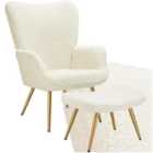 Tectake Armchair Hygge With Stool Boucle Cream And Gold