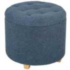 Homcom 45Cm Round Ottoman With Storage, Lid, Cashmere Footstool, Blue