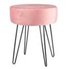 Harbour Housewares Round Velvet Footstool - Pink/Black