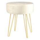 Harbour Housewares Round Velvet Footstool - H40 x D35cm - Cream/Gold