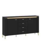 Furniture To Go Genoa Sideboard 2 Door 4 Drawer In Black Matt/Gold