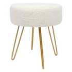 Harbour Housewares Round Boucle Footstool - H41 x D35cm - Cream/Gold