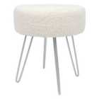 Harbour Housewares Round Boucle Footstool - H41 x D35cm - Cream/Silver