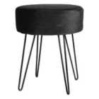 Harbour Housewares Round Velvet Footstool - H40 x D35cm - Black/Black