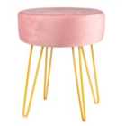 Harbour Housewares Round Velvet Footstool - Pink/Gold
