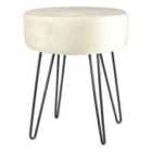 Harbour Housewares Round Velvet Footstool - H40 x D35cm - Cream/Black